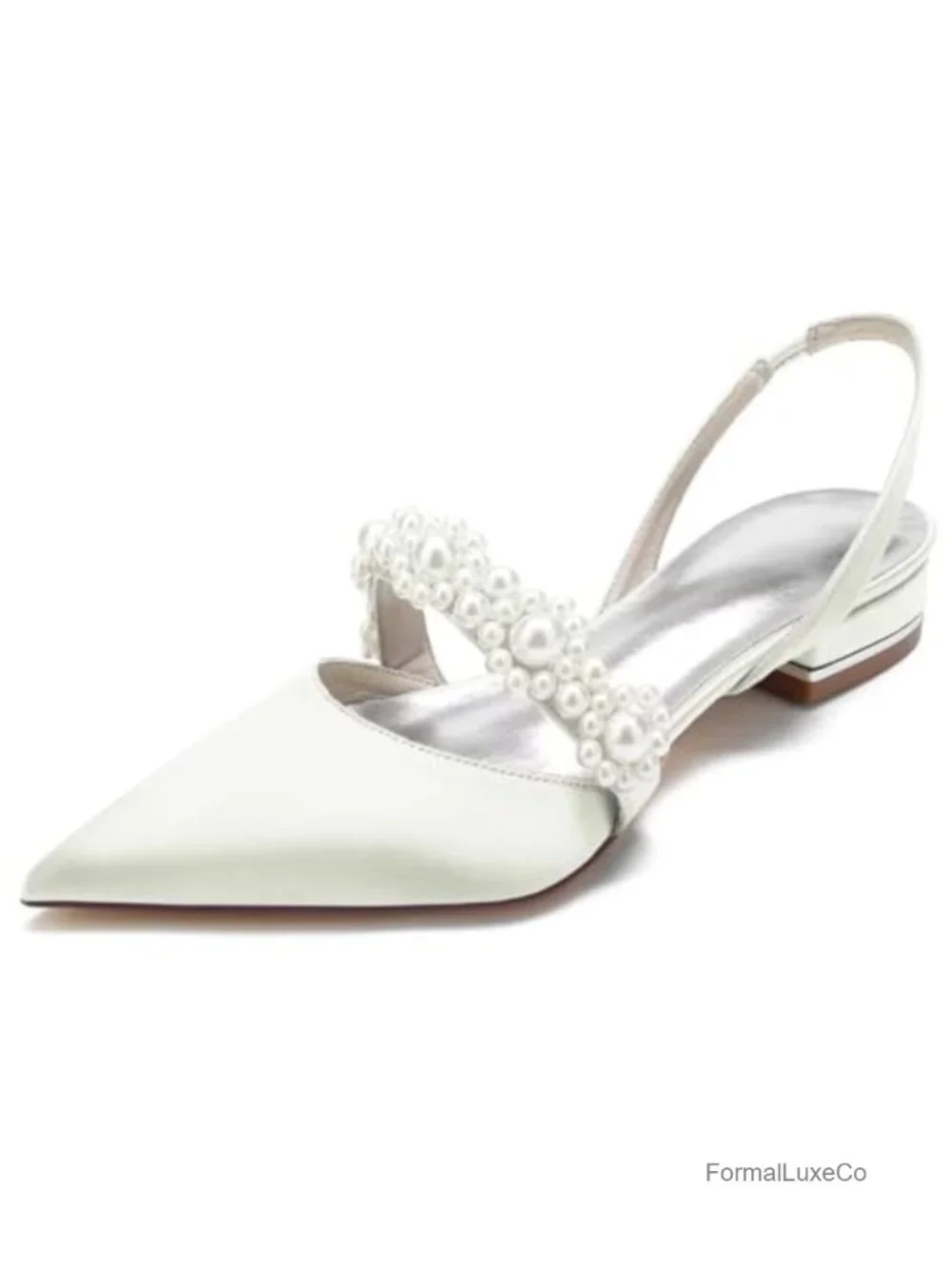 Satin Pearls Wedding Pointed Toe Slingback Flats for Women